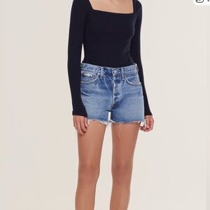 Agolde Parker Button-Front Denim Fray Hem Women’s Shorts - Blue